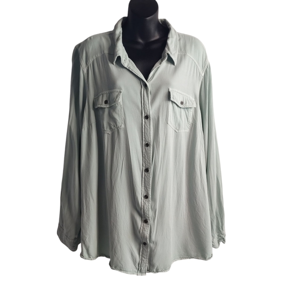 torrid Tops - Torrid Green Oversized Notched Collar Button Down Shirt